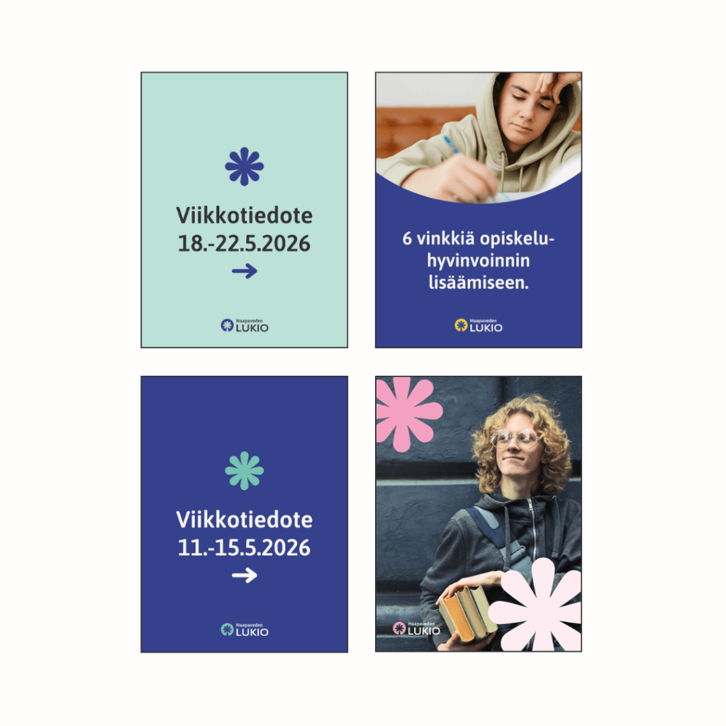 Kuvakaappauksia Haapaveden lukiolle tehdyistä somepohjista.